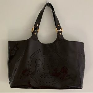 Tory Burch Bombe Brown Patent Leather Tote